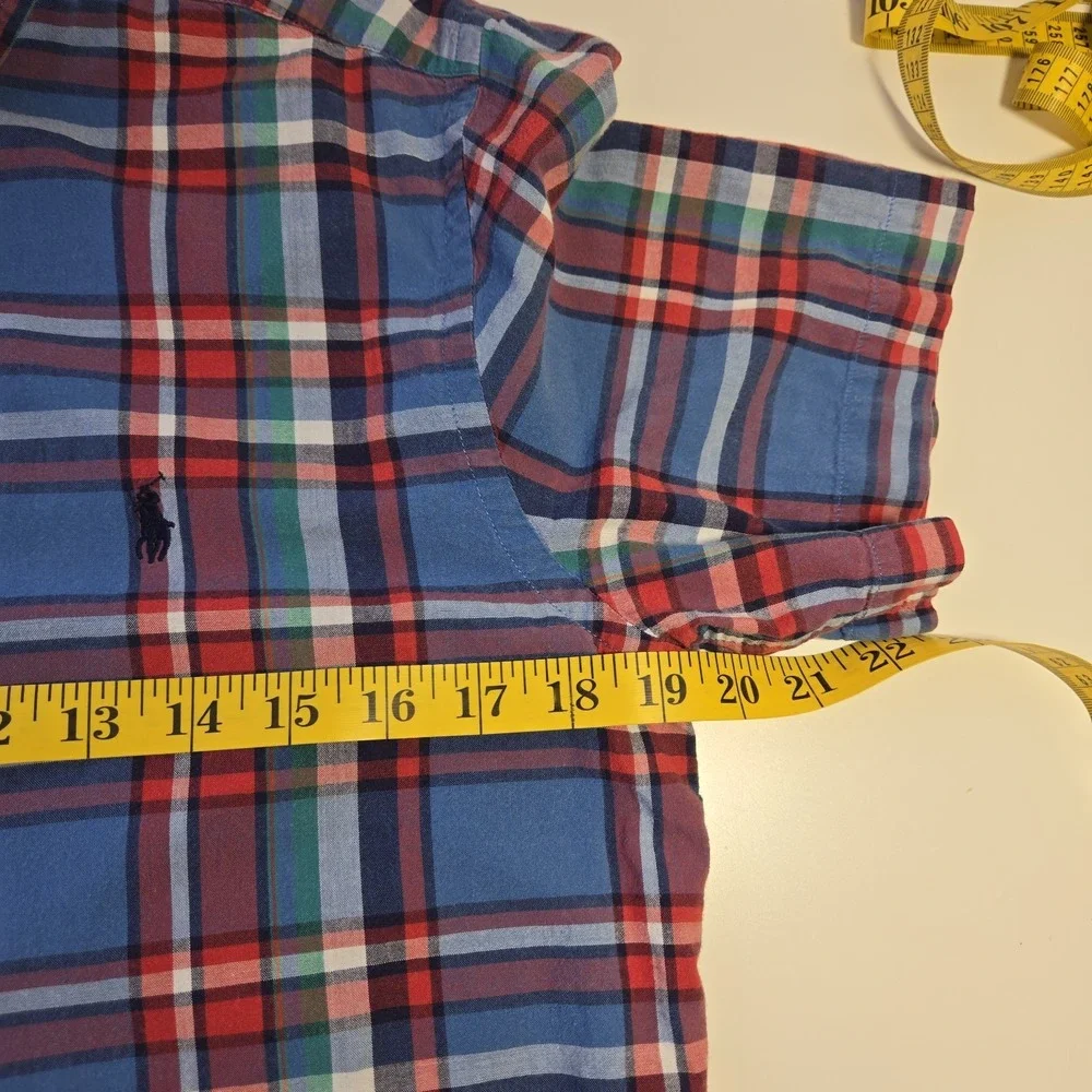 Polo Ralph Lauren Blue Plaid Oxford Shirt Boys Size XL Shirt Sleeve Button‎ Up